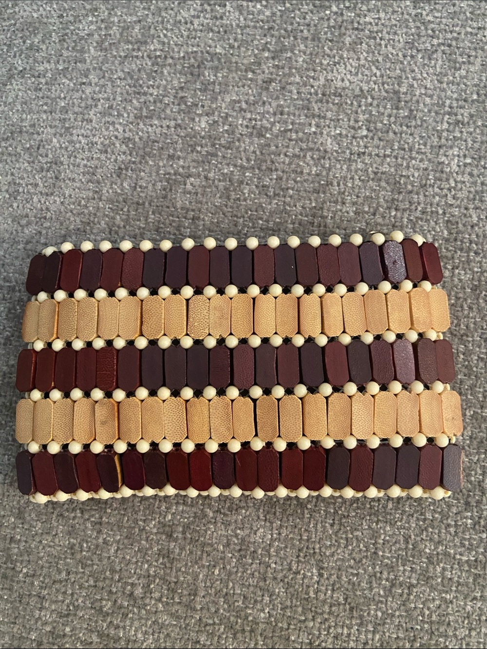 Woven Bead Accent Clutch in Beige and Mahogany